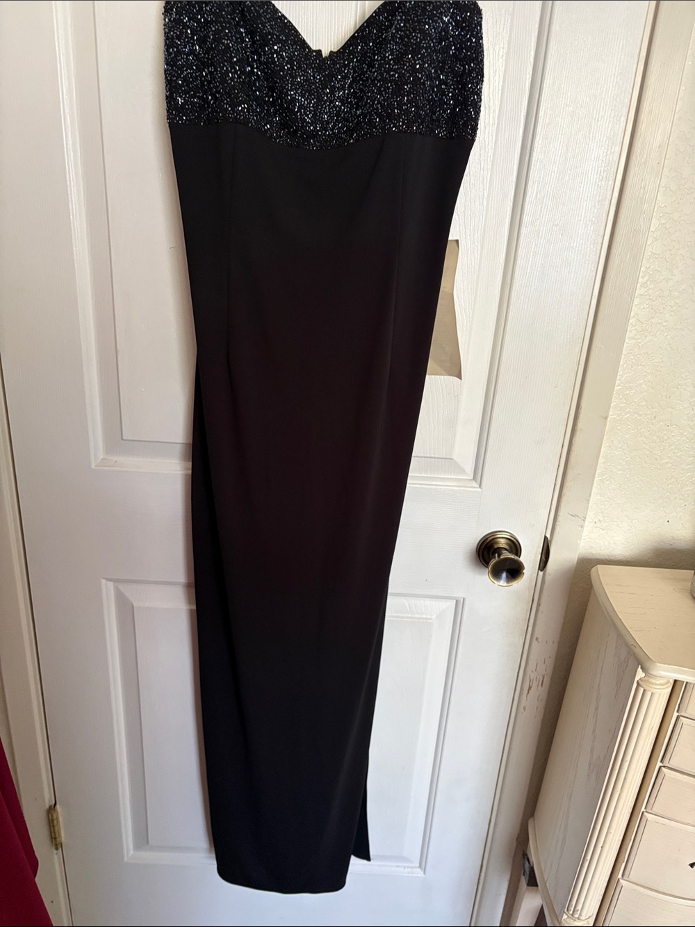 JS Boutique Black Strapless Maxi Dress with Sparkle Bodice